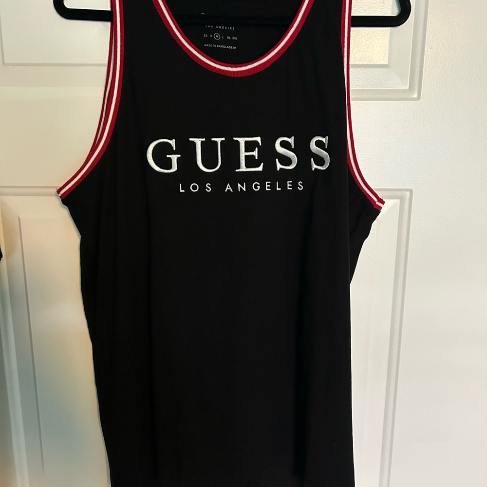 Guess Black Sleeveless Top with Red Accents